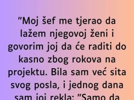 “Sef me tjerao da lazem njegovoj zeni da ostaje duze na poslu, a onda jedan dan sam se slomila…” “Sef me tjerao da lazem njegovoj zeni da ostaje duze na poslu, a onda jedan dan sam se slomila…” - featured image