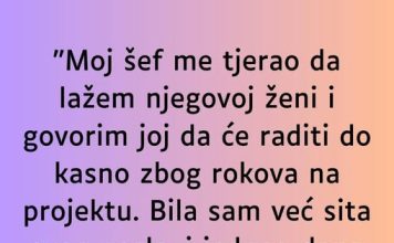 “Sef me tjerao da lazem njegovoj zeni da ostaje duze na poslu, a onda jedan dan sam se slomila…” “Sef me tjerao da lazem njegovoj zeni da ostaje duze na poslu, a onda jedan dan sam se slomila…” - featured image